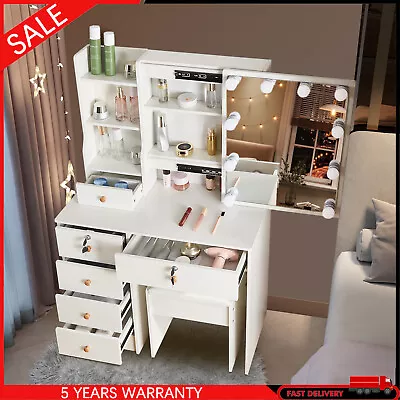 Large Dressing Table+Stool 10 LED Makeup Vanity Desk Set With Sliding Mirror UK • £138.75