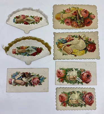 Vintage Victorian Calling Cards Fans Hands Dove Roses Lot 7 • $24