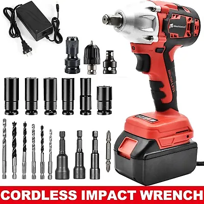 520N.M Cordless Electric Impact Wrench Gun 1/2'' High Power Driver Battery Red • $59.99