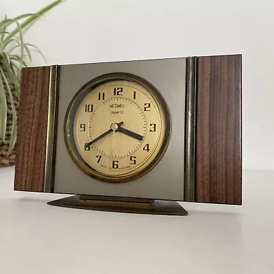 Vintage Metamec Laminate  & Brass Quartz Mantle Clock • £22