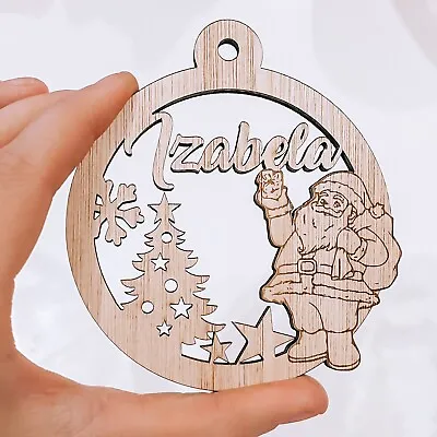 Personalised Christmas Tree Decoration Baubles Wooden Shapes Gift Tags Xmas     • £3.49