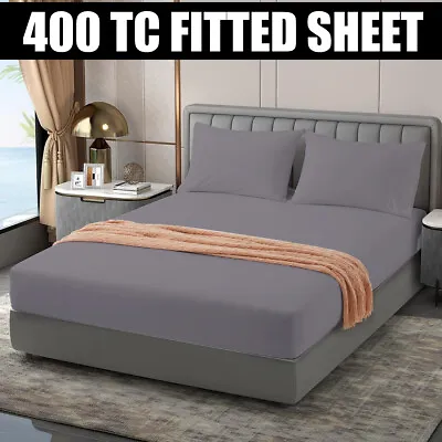 400TC Egyptian Cotton Fitted Sheet Bed Sheets Single Double King Size & Pillows • £5.69