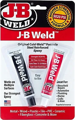 JB Weld Original Cold-Weld 2 Part Steel Reinforced Epoxy Glue Bond Metal Plastic • £5.99