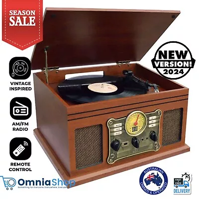 Bluetooth Turntable LP Vinyl Record Player Recorder AUX MP3 CD Cassette RETRO • $228.97