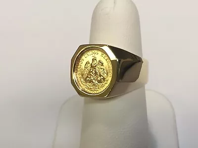 12MM COIN RING With A MEXICAN DOS PESOS Customize Ring 14k Yellow Gold Plated • $124.79