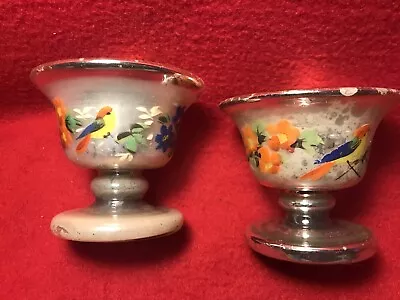 Antique Victorian Mercury Glass 3” Compotes Hand Painted Hand Blown • $85