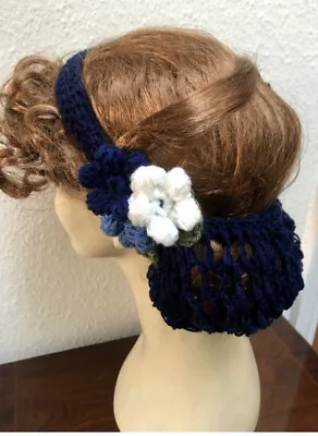 £25 • Buy 1940s Navy Handmade Hair Snood Wartime Ww2 Flowers New