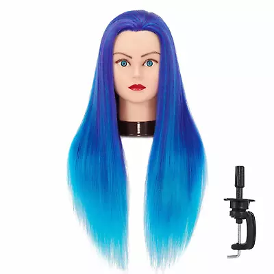 Cosmetology Mannequin Head Human Hair Hairdresser Training Super Long Stand Blue • $26.99