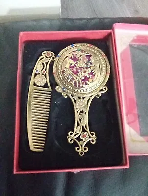 Antique Makeup Mirror Comb Set Vintage Metal Hair Gift (Mixed Pattern) • £10