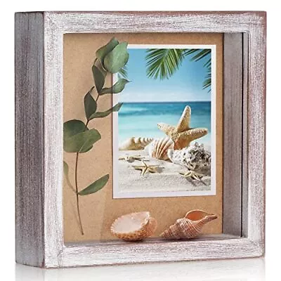 Small Shadow Box Frame 5 X 5 Shadowbox Display Case Wooden 5x5 Whitewashed Red • $15.61