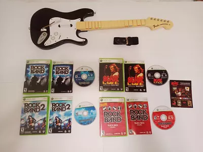 $169 • Buy Rock Band 1 2 ACDC Bundle Wireless Fender  Guitar Controller Xbox 360 4 Games
