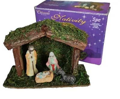 Vintage David Halsall Ceramic Christmas Nativity Set & Wood Stable Boxed   • £15