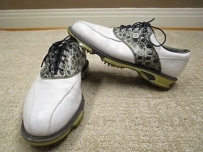 FootJoy Golf Shoes Men 9.5 White Leather FJ DryJoy Tour Golfing Oxford Opti Flex • $34.99