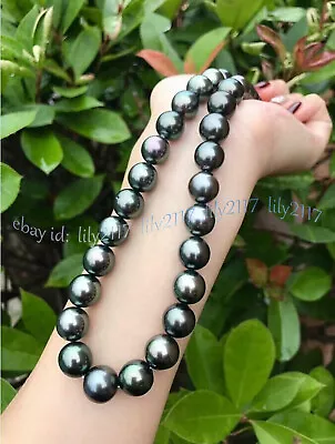 Luster 10-11mm Real Natural Tahitian Round Black Pearl Necklace 14-48 Inch • $26.89