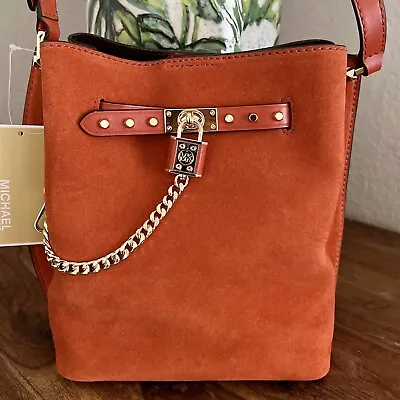 Michael Michael Kors Hamilton Legacy Suede Bucket Bag  Deep Orange $558 Nwt • $245