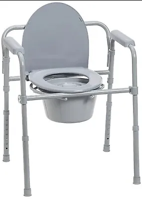 Drive Medical 11148-1 Chair Folding Steel Deep Seat Bedside Toilet Portable Grey • $32.99