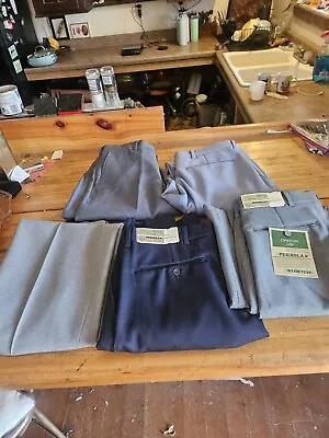 Lot Of 5 Vintage Sears Flexslax Dress Pants Mens 32×32 Polyester Stretch USA • $52.75