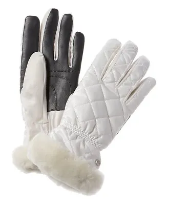 UGG Winter Ski White Quilted Performance Gloves Size S/M Gray Leather Sheepskin • £38