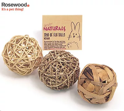 Boredom Breaker Trio Of Fun Balls Natural Rabbit Guinea Pig Play Chew Toy 19478 • £7.69