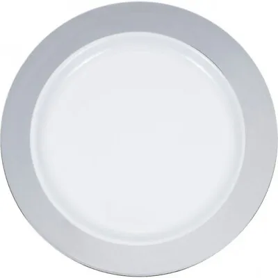 Sensations 7.5 Inch Silver Rim Plastic Dinner Plates 10 Pack Elegant Tableware • $5.69