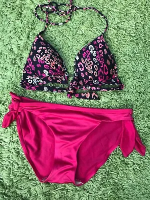 8 (XS S) Mix And Match Bikini Swimsuit Black White Hot Pink Animal Print Summer • £7