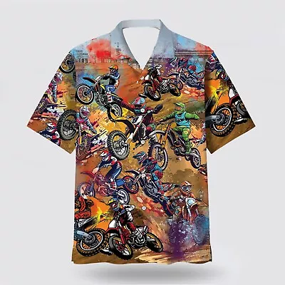 Dirt Bike Vintage Art Hawaiian Shirt - Dirt Bike Pattern Hawaiian Shirt • $24.95