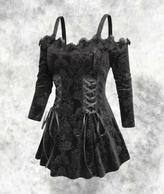 New Gothic Black Embossed Velvet Double Corset Applique Top Size 2XL 20 22 24 • $58.15