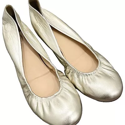 J. Crew Silver Cece Metallic Leather Ballet Flats 9.5 • $30