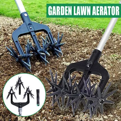 Manual Garden Digging Loose Soil Rooting Heavy Duty Rolling Lawn Spike Aerator • £19.25