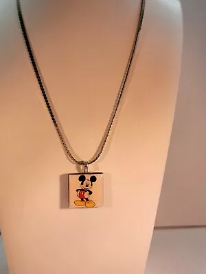 Vintage Mickey Mouse Necklace Pendant & Silver Tone Chain • $18.99
