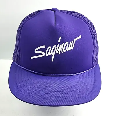 Vintage Snapback Trucker Hat SAGINAW Purple Adjustable OSFA Yupoong Cap Michigan • $15.99
