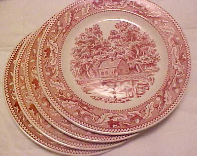 VTG ~ 4 ~ 10  Dinner Plates ~ Royal China Memory Lane ~ Pink/Red Transferware • $39.99