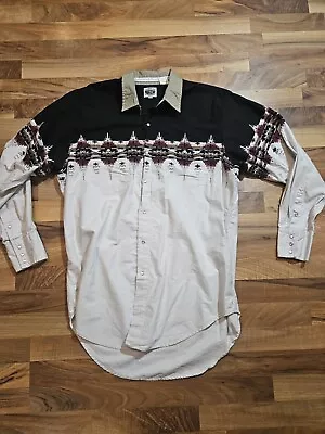 Vtg CUMBERLAND OUTFITTERS Aztec Print Pearl Snap WESTERN SHIRT Mens XXL Cotton • $25.99