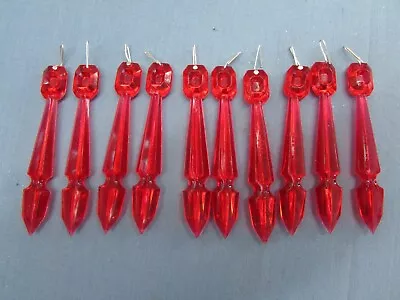 10 Vintage Mid Century Acrylic Plastic Red Prism Icicle Christmas Tree Ornaments • $8.99