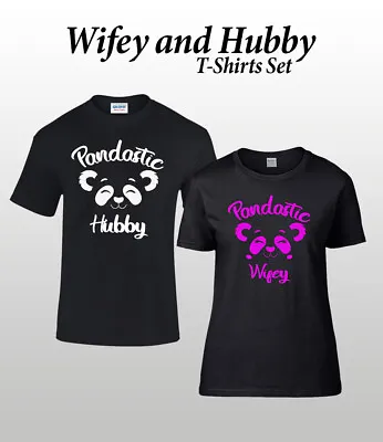 Hubby & Wifey His Hers Couple Matching Black T-Shirts Set Mr & Mrs Just Married • £9.98