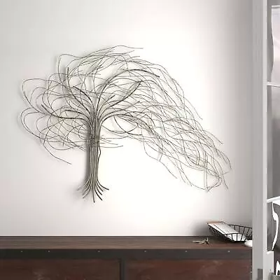 Rustic Large Windswept Tree Wall Art Sculpture Silver Metal Sweeping Branches • $149.60