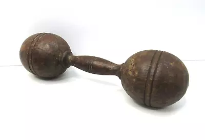 Wooden Dumbbell Unmarked 11  Long 14.3 Oz Vintage Antique #BI • $16.50