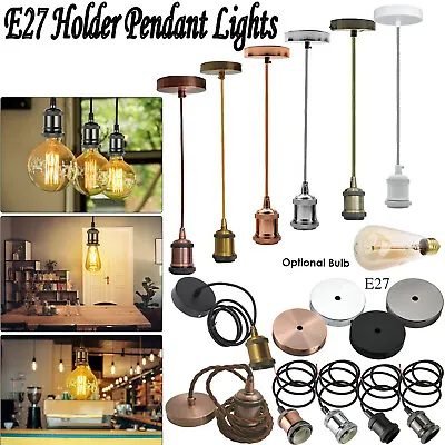 £14.89 • Buy E27 Ceiling Rose Light Fitting Vintage Industrial Pendant Lamp Bulb Holder UK