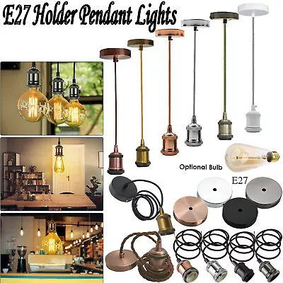 £14.89 • Buy E27 Ceiling Rose Light Fitting Vintage Industrial Pendant Lamp Bulb Holder UK