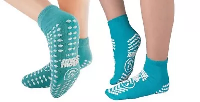 2 Pairs NON-SKID Pillow Paws Terry Double-Imprinted Tread Hospital Socks TEAL • $11.01