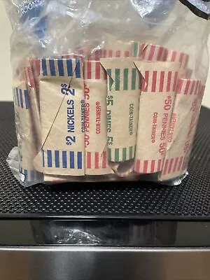 60 Rolls Preformed Coin Wrappers ASSORTED Paper Tubes *Penny Quarter Dime Nickel • $7