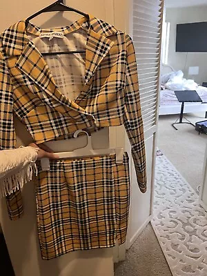 Almost Famous 2 Piece Yellow Plaid Crop Top And Skirt • $6