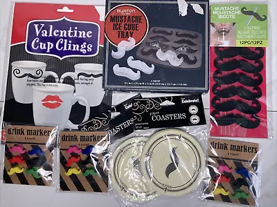 Drink Markers Straws Clips Ice Cube Tray  Coasters Clings Mustache Theme • $15