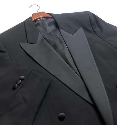 VTG BURBERRY Mens Black Wool Double Breasted Pick Lapel Tuxedo Blazer Excellent • $149.99