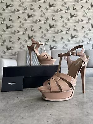 Yves Saint Laurent Tribute Platform Sandals EU 40 7 130 Nude Patent YSL Tribute • £300