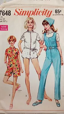 Vintage Sewing Pattern Simplicity 7648 Misses Jumpsuit Romper Size 10 1968 • $6.49