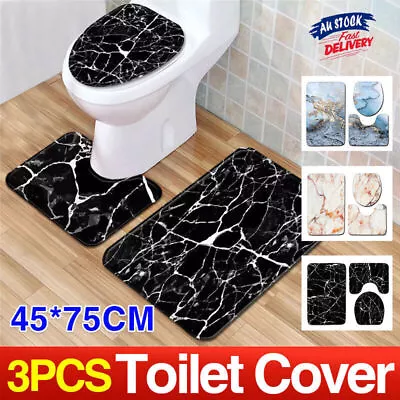 Washable Bathroom Mat Set Anti Slip Toilet Seat Cover Pedestal Rug Bath Carpet • $17.99