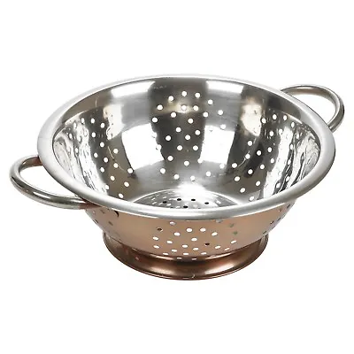 Rose Gold Stainless Steel Colander Drainer Pasta Fruit Vegetables Handles Base • £6.99