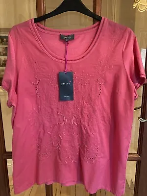 BNWT Marks & Spencer Per Una Pink 100% Cotton Embroidered Top T Shirt Size 20 • £8.99