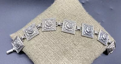F. MIRAGLIA-Sterling Silver Modernist Rose Flower Square Link Bracelet-VINTAGE • $475